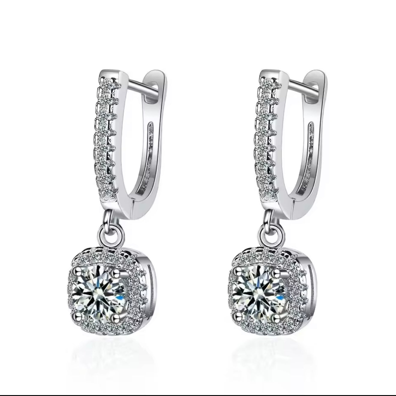 2CT Dangle Moissanite Huggie Hoop Earrings for Women - D Color VVS1 Sterling Silver 925