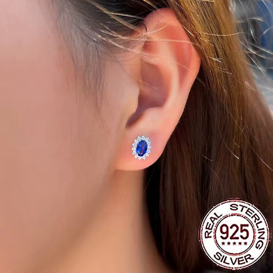 Natural Ceylon Blue sapphire Sterling Silver 925 Women Stud Earrings 6mm Gifts
