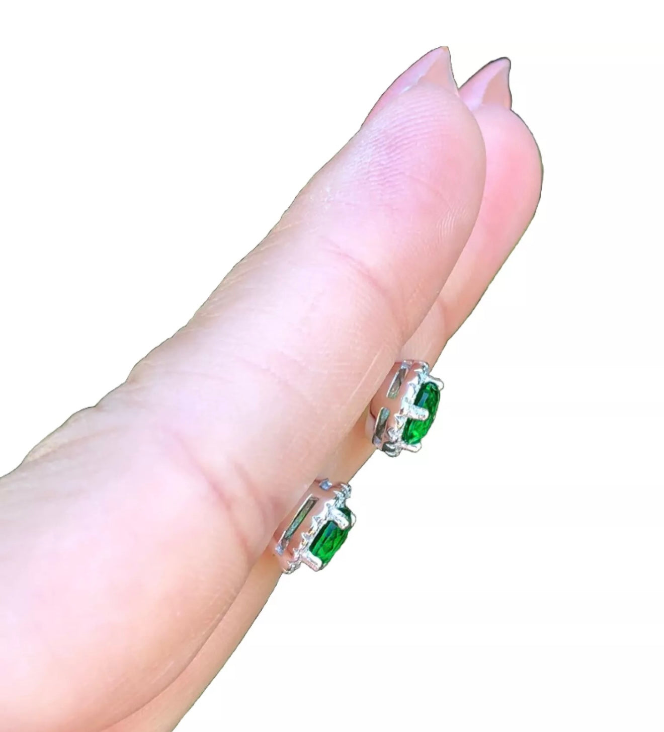 4 Ct Round Lab Created Green & White Sapphire Halo Stud Earrings 14K White
Gold