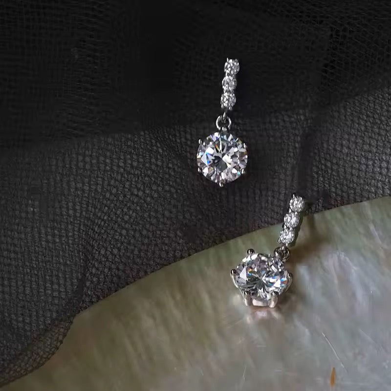 925 Silver Needle Silver Plated White Zircon Water Drop Dangle Earrings