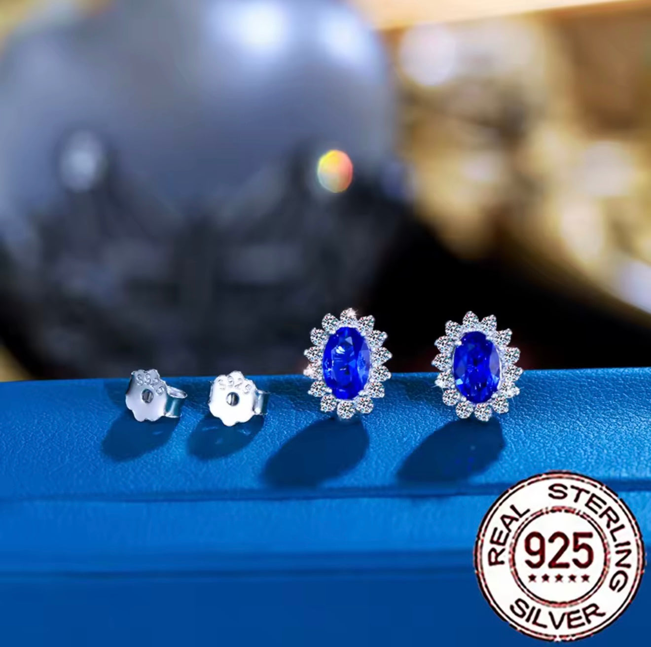 Natural Ceylon Blue sapphire Sterling Silver 925 Women Stud Earrings 6mm Gifts