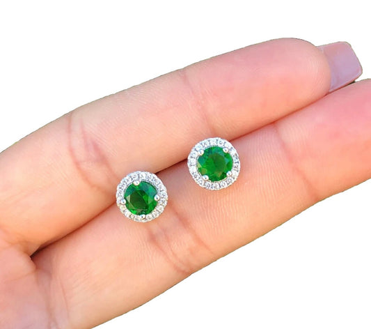4 Ct Round Lab Created Green & White Sapphire Halo Stud Earrings 14K White
Gold