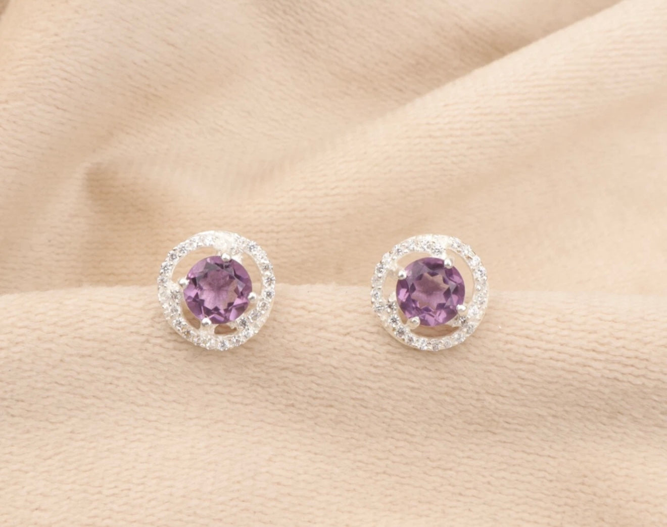 Natural Amethyst Gemstone 925 Silver Stud Earrings Jewelry