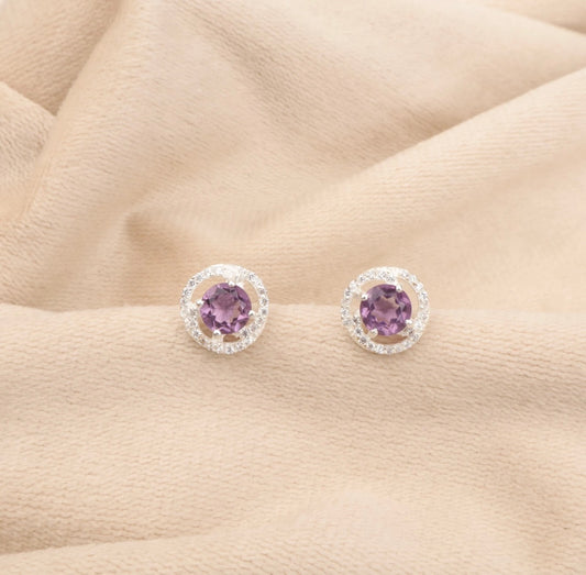 Natural Amethyst Gemstone 925 Silver Stud Earrings Jewelry