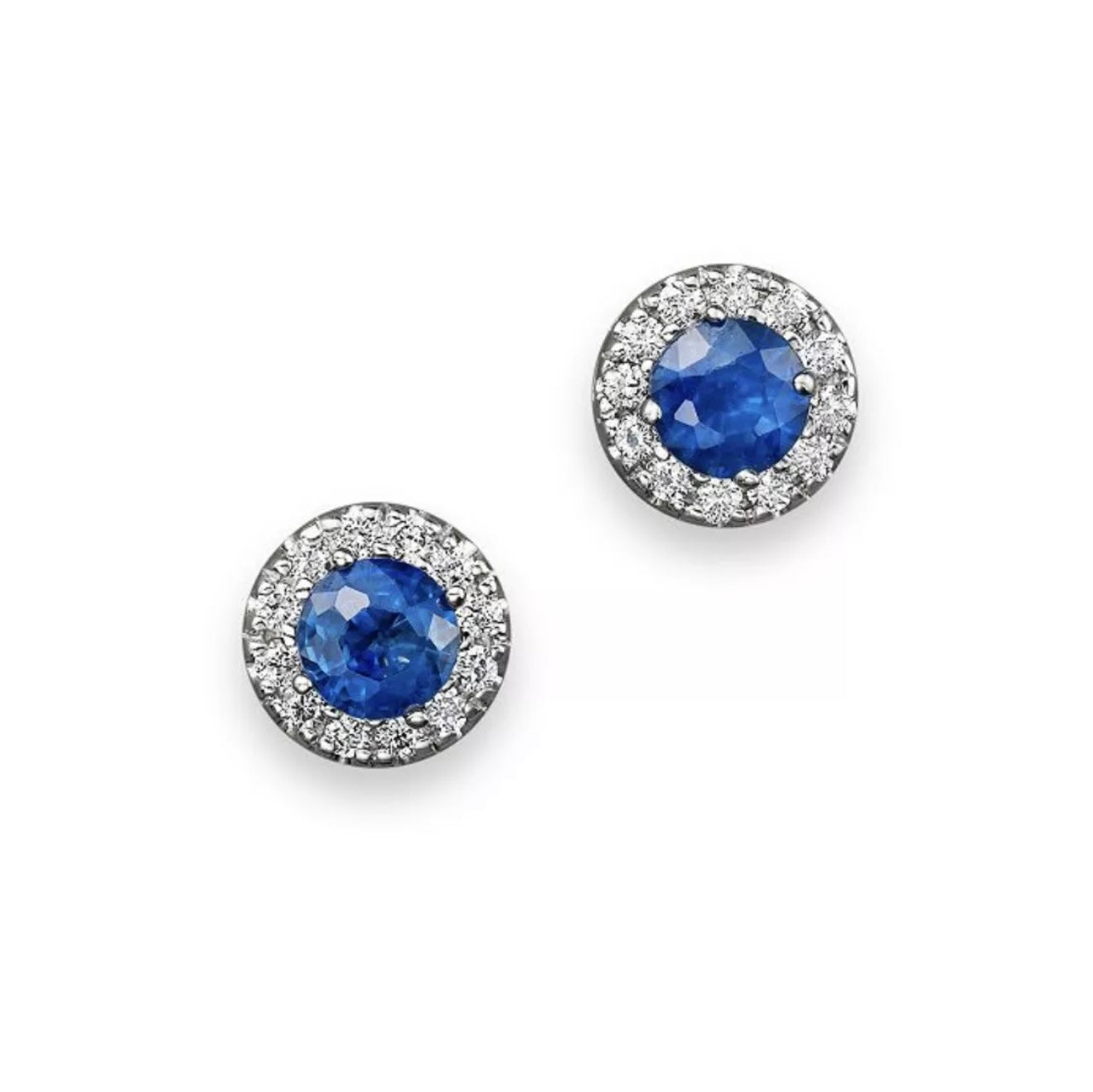 2 Ct Round Lab Created Blue & White Sapphire Halo Stud Earrings 14K White Gold