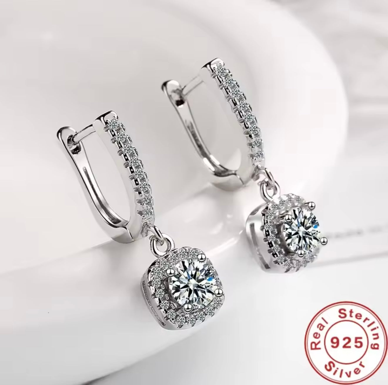 2CT Dangle Moissanite Huggie Hoop Earrings for Women - D Color VVS1 Sterling Silver 925