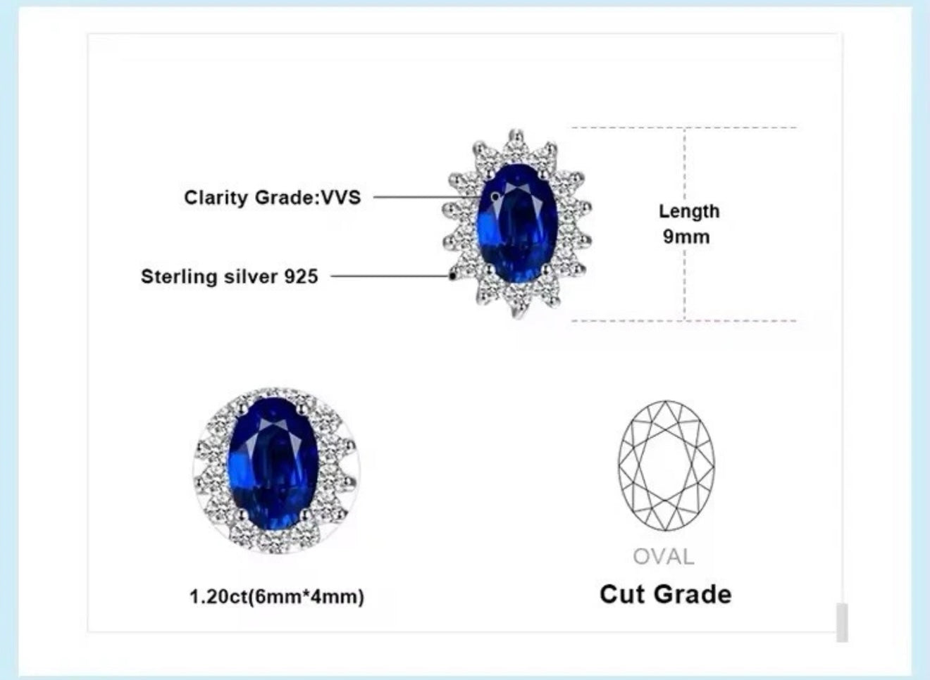Natural Ceylon Blue sapphire Sterling Silver 925 Women Stud Earrings 6mm Gifts
