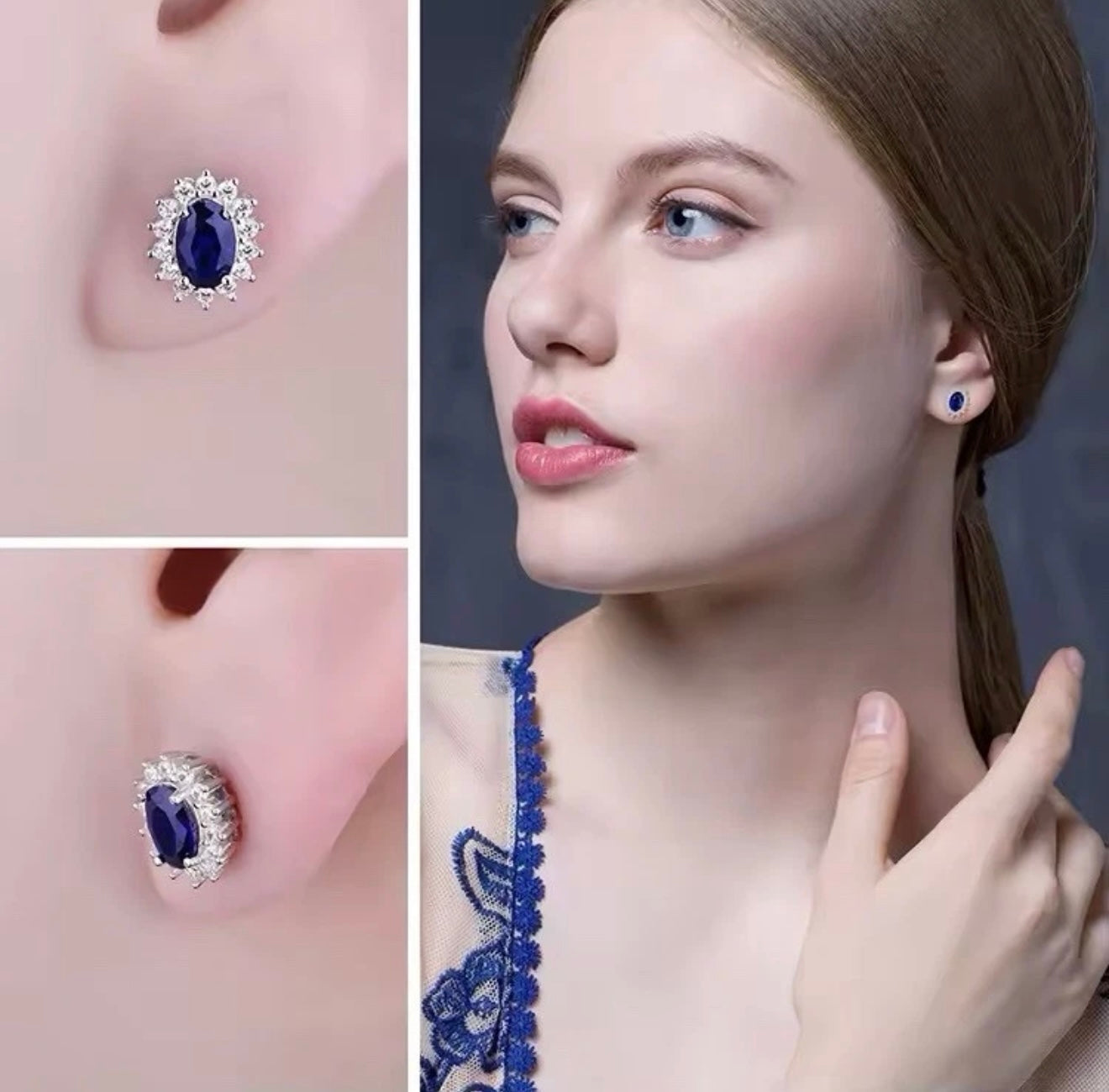 Natural Ceylon Blue sapphire Sterling Silver 925 Women Stud Earrings 6mm Gifts