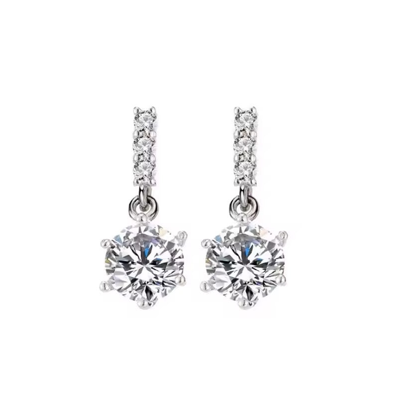 925 Silver Needle Silver Plated White Zircon Water Drop Dangle Earrings