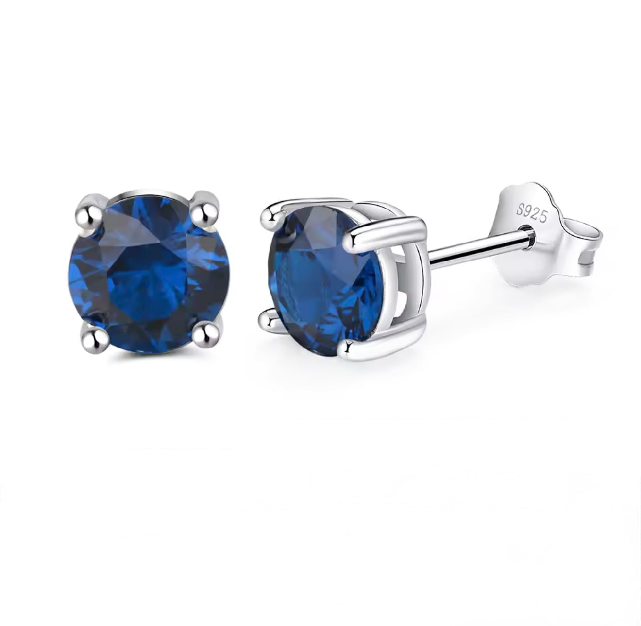 Ceylon Sapphire Stud Earrings 925 Silver Plated