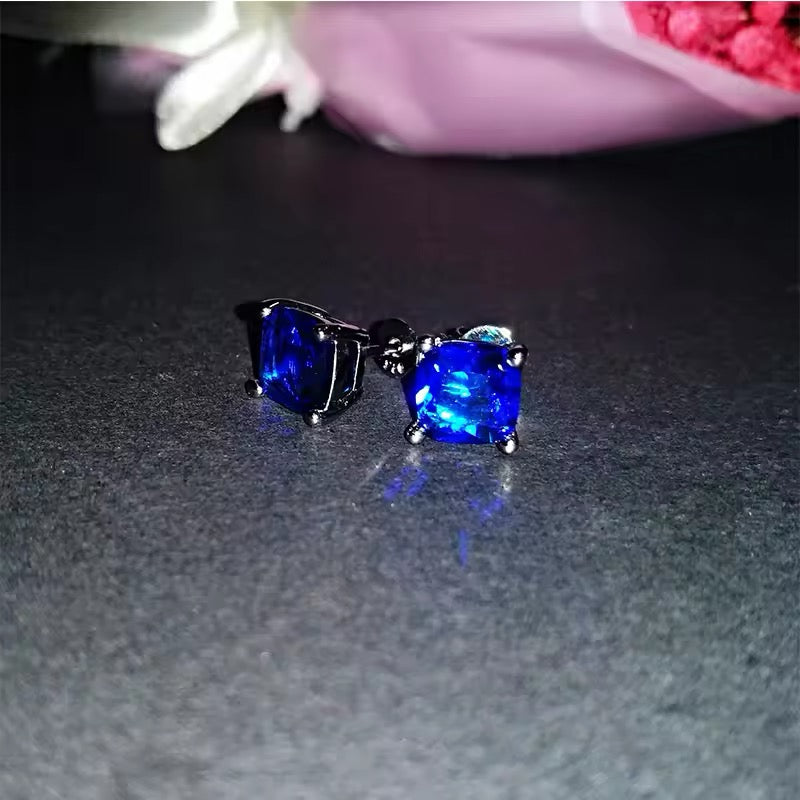 Ceylon Blue sapphire 14K White Gold Plated Unisex Women Stud Earrings 5MM Gifts