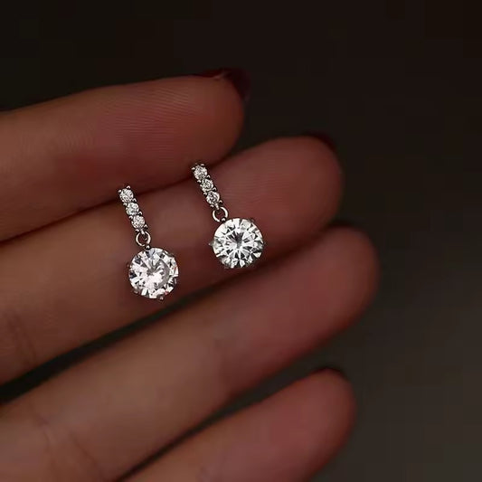 925 Silver Needle Silver Plated White Zircon Water Drop Dangle Earrings