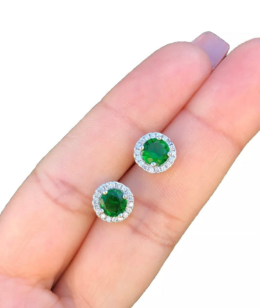 4 Ct Round Lab Created Green & White Sapphire Halo Stud Earrings 14K White
Gold