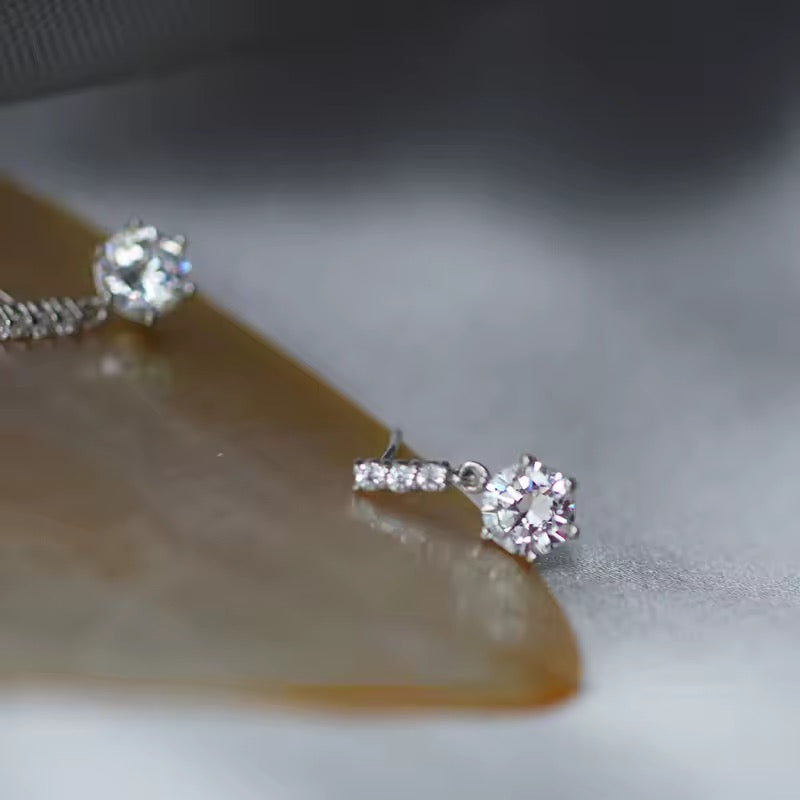 925 Silver Needle Silver Plated White Zircon Water Drop Dangle Earrings