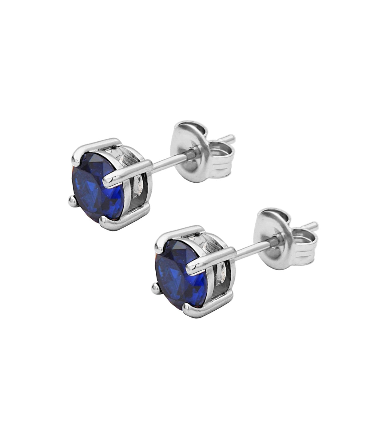 Ceylon Sapphire Stud Earrings 925 Silver Plated