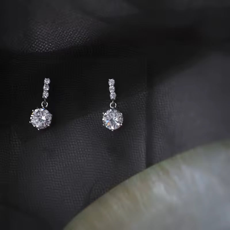925 Silver Needle Silver Plated White Zircon Water Drop Dangle Earrings