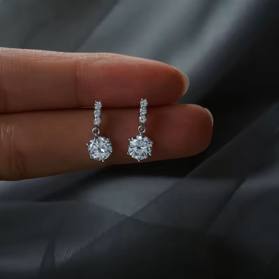 925 Silver Needle Silver Plated White Zircon Water Drop Dangle Earrings